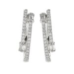 14K WHITE GOLD 3/4CT ROUND/BAGUETTE DIAMOND LADIES HOOPS EARRINGS
