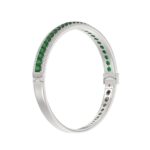 14K WHITE GOLD 4 1/3CT ROUND/PRINCESS DIAMOND LADIES BANGLE(COLOR STONE PRINCESS GREEN EMERALD DIAMOND 3 1/4CT) - Image 2
