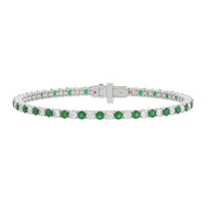 14K WHITE GOLD 5 1/3CT ROUND/EMERALD DIAMOND LADIES BRACELET(COLOR STONE GREEN EMERALD DIAMOND 2 3/4CT)