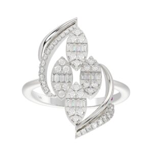 14K WHITE GOLD 5/8CT ROUND/BAGUETTE DIAMOND LADIES FASHION RING