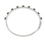 14K WHITE GOLD 8CT ROUND/BAGUETTE/EMERALD DIAMOND LADIES BANGLE(COLOR STONE GREEN EMERALD DIAMOND 4 3/4CT) - Image 2