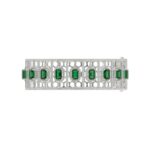 14K WHITE GOLD 8CT ROUND/BAGUETTE/EMERALD DIAMOND LADIES BANGLE(COLOR STONE GREEN EMERALD DIAMOND 4 3/4CT) - Image 4