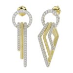 14K WHITE GOLD/YELLOW GOLD 1CT ROUND DIAMOND LADIES EARRINGS - Image 3