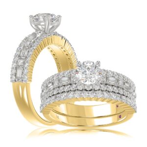14K YELLOW GOLD 1 1/2CT ROUND/BAGUETTE DIAMOND LADIES RING(CENTER STONE ROUND DIAMOND 7/8CT)