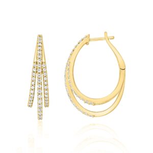 14K YELLOW GOLD 1/2CT ROUND DIAMOND LADIES HOOP EARRINGS