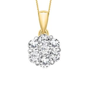 14K YELLOW GOLD 1/4CT ROUND DIAMOND LADIES FLOWER PENDANT WITH CHAIN
