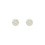 14K YELLOW GOLD 1/6CT ROUND DIAMOND LADIES FLOWER EARRINGS
