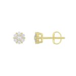 14K YELLOW GOLD 1/6CT ROUND DIAMOND LADIES FLOWER EARRINGS - Image 2