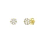 14K YELLOW GOLD 1/6CT ROUND DIAMOND LADIES FLOWER EARRINGS - Image 3