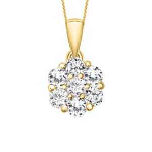 14K YELLOW GOLD 1/6CT ROUND DIAMOND LADIES FLOWER PENDANT WITH CHAIN