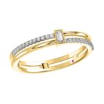 14K YELLOW GOLD 1/6CT ROUND/BAGUETTE DIAMOND LADIES FASHION RING - Image 4