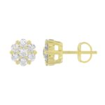 14K YELLOW GOLD 1CT ROUND DIAMOND LADIES FLOWER EARRINGS - Image 2