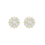 14K YELLOW GOLD 1CT ROUND DIAMOND LADIES FLOWER EARRINGS