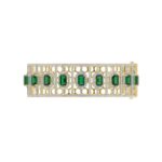 14K YELLOW GOLD 8CT ROUND/BAGUETTE/EMERALD DIAMOND LADIES BANGLE(COLOR STONE GREEN EMERALD DIAMOND 4 3/4CT) - Image 4