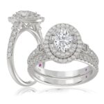 18K WHITE GOLD 1 1/2CT ROUND/OVAL DIAMOND LADIES BRIDAL SET(CENTER STONE OVAL DIAMOND 3/4CT)