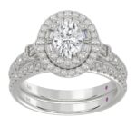 18K WHITE GOLD 1 1/2CT ROUND/OVAL DIAMOND LADIES BRIDAL SET(CENTER STONE OVAL DIAMOND 3/4CT) - Image 6