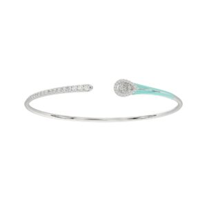 18K WHITE GOLD 1/2CT ROUND/BAGUETTE DIAMOND LADIES BANGLE (CELESTE BLUE ENAMEL)