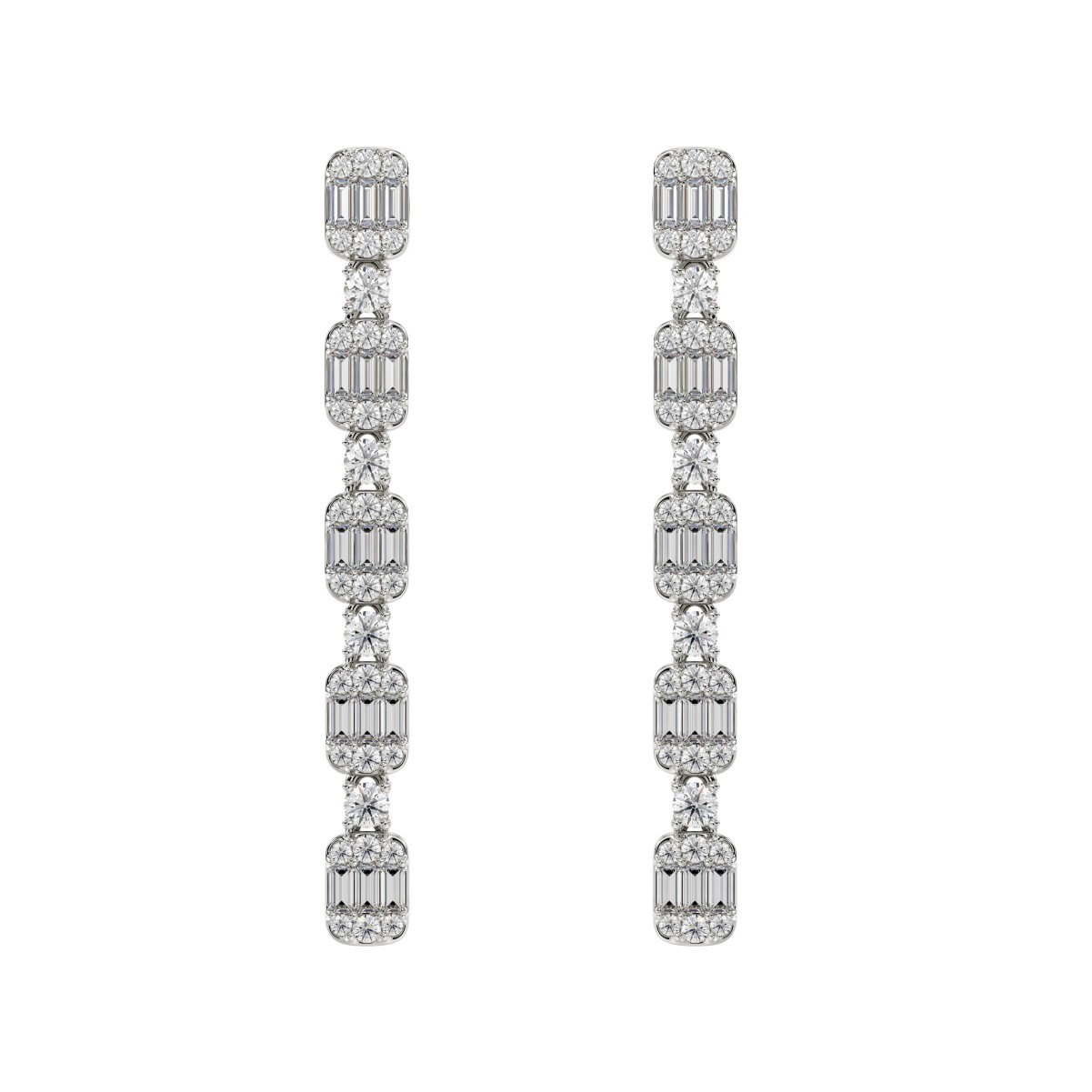 19174608_VA25336W-1201x1201.jpg 18K WHITE GOLD 1CT ROUND/BAGUETTE DIAMOND LADIES EARRINGS - Image 1