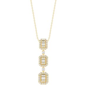 18K YELLOW GOLD 1/2CT ROUND/BAGUETTE DIAMOND LADIES PENDANT WITH CHAIN