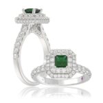 14K WHITE GOLD 1 1/3CT ROUND/PRINCESS DIAMOND LADIES FASHION RING(COLOR STONE PRINCESS GREEN EMERALD DIAMOND 1/4 CT)