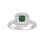 14K WHITE GOLD 1 1/3CT ROUND/PRINCESS DIAMOND LADIES FASHION RING(COLOR STONE PRINCESS GREEN EMERALD DIAMOND 1/4 CT) - Image 3