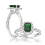 14K WHITE GOLD 1 5/8CT ROUND/BAGUETTE/EMERALD DIAMOND LADIES FASHION RING(CENTER STONE GREEN EMERALD DIAMOND 1CT)