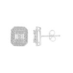 14K WHITE GOLD 1/2CT ROUND/BAGUETTE DIAMOND LADIES EARRINGS - Image 2
