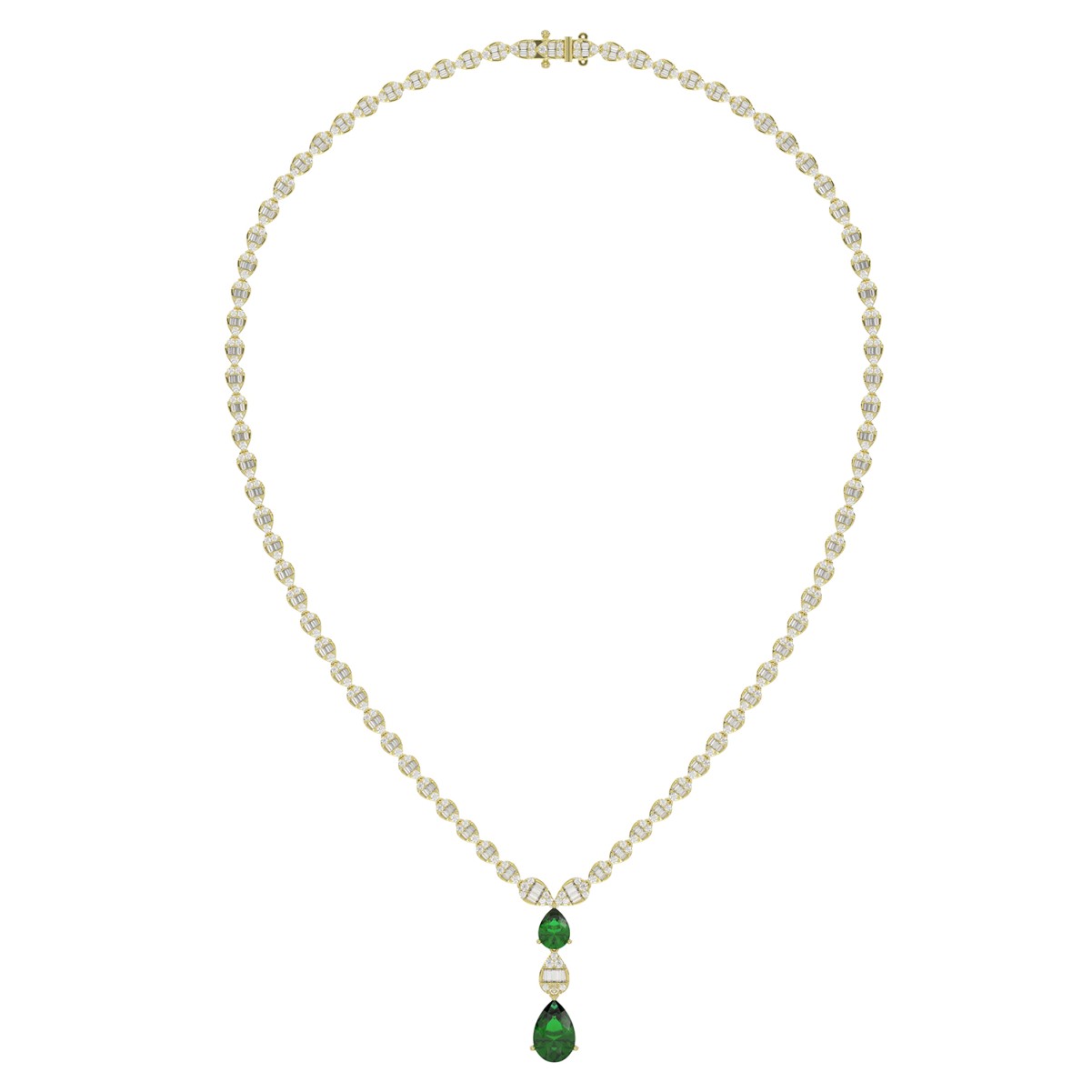 19174881_VA19032WY-1201x1201.jpg 14K WHITE GOLD/YELLOW GOLD 5 3/4CT ROUND/BAGUETTE/PEAR DIAMOND LADIES NECKLACE - Image 1