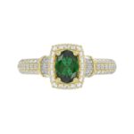 14K YELLOW GOLD 1 1/2CT ROUND/BAGUETTE/OVAL DIAMOND LADIES FASHION RING(COLOR STONE OVAL GREEN EMERALD DIAMOND 3/4CT) - Image 6