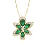 14K YELLOW GOLD 1 1/3CT ROUND/PEAR/MARQUISE DIAMOND LADIES PENDANT WITH CHAIN(COLOR STONE PEAR GREEN EMERALD/MARQUISE DIAMOND 1/6CT)