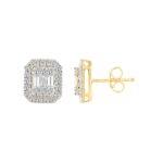 14K YELLOW GOLD 1/2CT ROUND/BAGUETTE DIAMOND LADIES EARRINGS - Image 2
