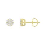 14K YELLOW GOLD 1/4CT ROUND DIAMOND LADIES FLOWER EARRINGS - Image 2