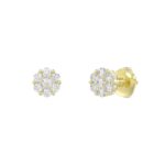 14K YELLOW GOLD 1/4CT ROUND DIAMOND LADIES FLOWER EARRINGS - Image 3