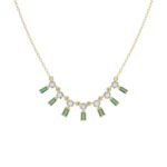 14K YELLOW GOLD 3/8CT ROUND/BAGUETTE/PINK SAPPHIRE DIAMOND LADIES NECKLACE (EMERALD DIAMOND 1/3CT)