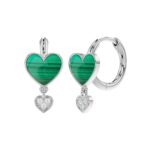 18K WHITE GOLD 1/10CT ROUND DIAMOND MALACHITE LADIES EARRINGS - Image 3
