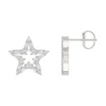 18K WHITE GOLD 1/2CT ROUND/BAGUETTE DIAMOND LADIES EARRINGS - Image 2