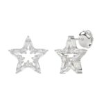 18K WHITE GOLD 1/2CT ROUND/BAGUETTE DIAMOND LADIES EARRINGS - Image 3