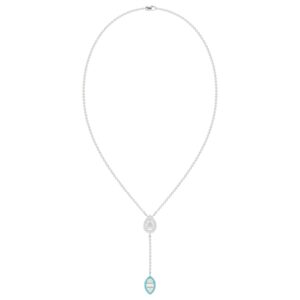 18K WHITE GOLD 1/4CT ROUND/BAGUETTE DIAMOND LADIES NECKLACE (CELESTE BLUE ENAMEL)