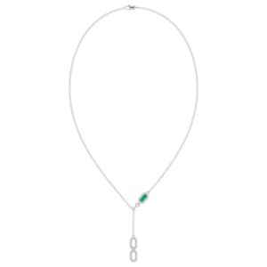 18K WHITE GOLD 1/5CT ROUND DIAMOND MALACHITE LADIES NECKLACE
