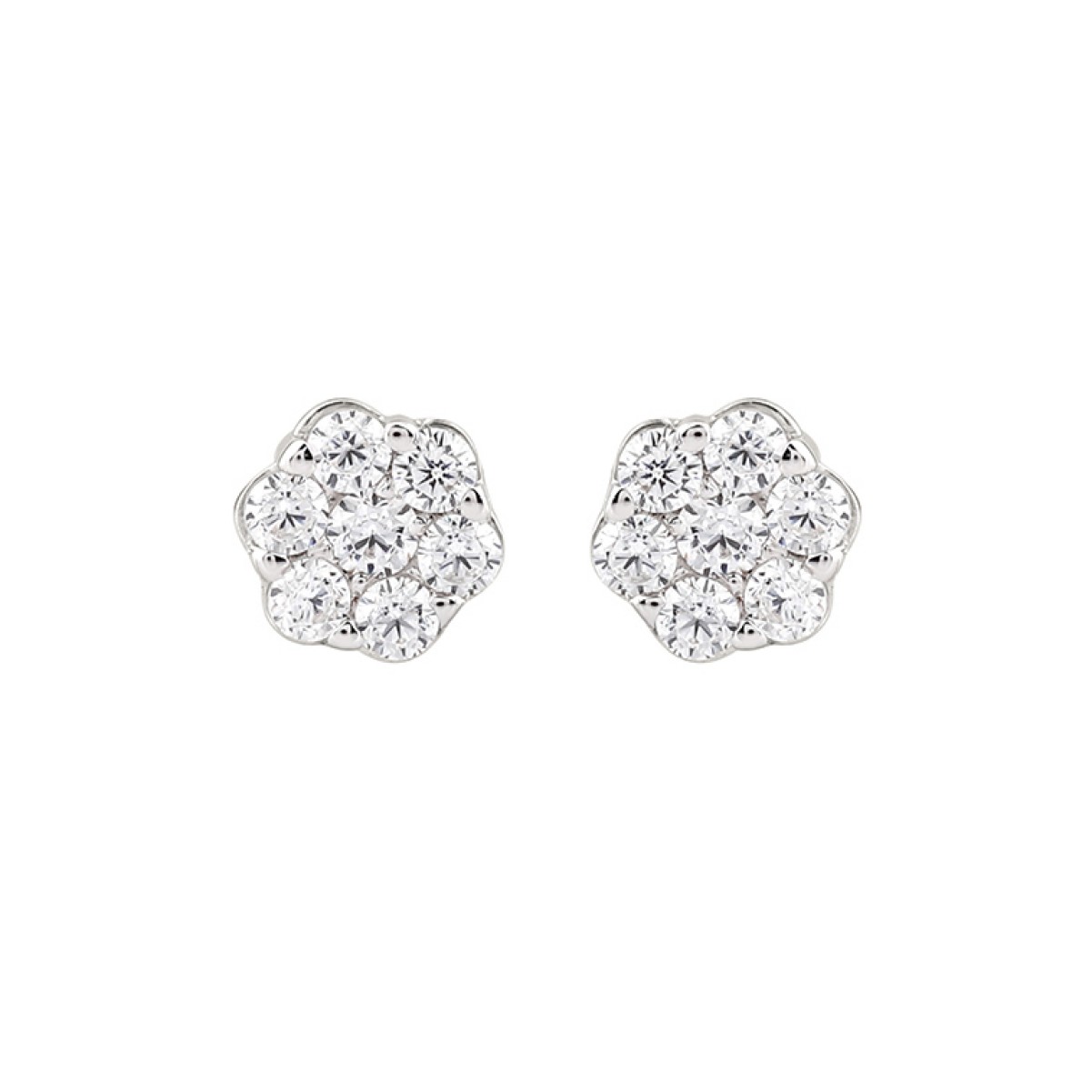 19175043_VA22719W-1201x1201.jpg 18K WHITE GOLD 1CT ROUND DIAMOND LADIES FLOWER EARRINGS - Image 1