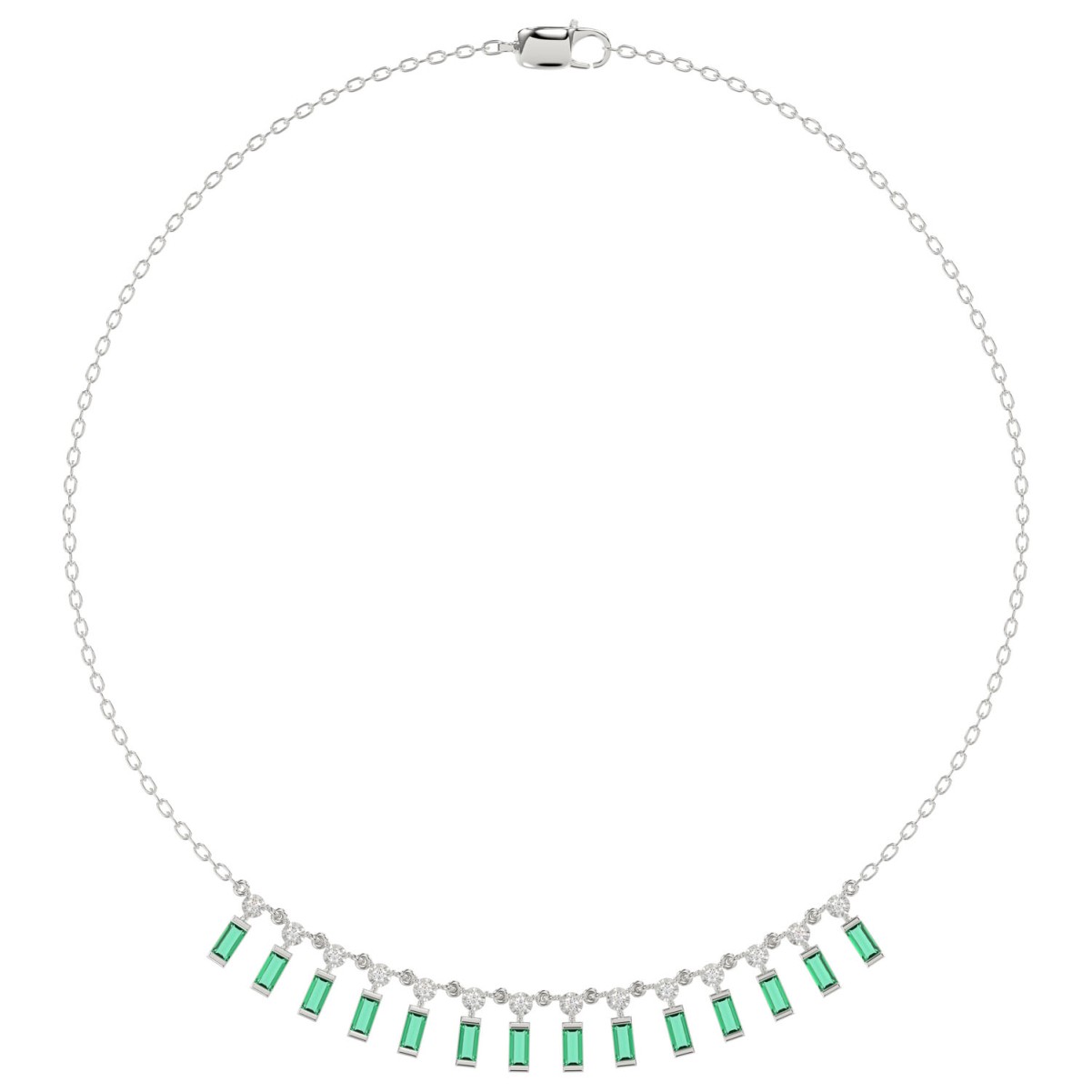 19175047_VA29235W-1201x1201.jpg 18K WHITE GOLD 1CT ROUND/BAGUETTE DIAMOND LADIES NECKLACE(COLOR STONE EMERALD DIAMOND 3/4CT) - Image 1