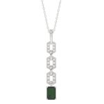 18K WHITE GOLD 2CT ROUND/BAGUETTE/EMERALD DIAMOND LADIES PENDANT(COLOR STONE GREEN EMERALD DIAMOND 1 7/8CT)
