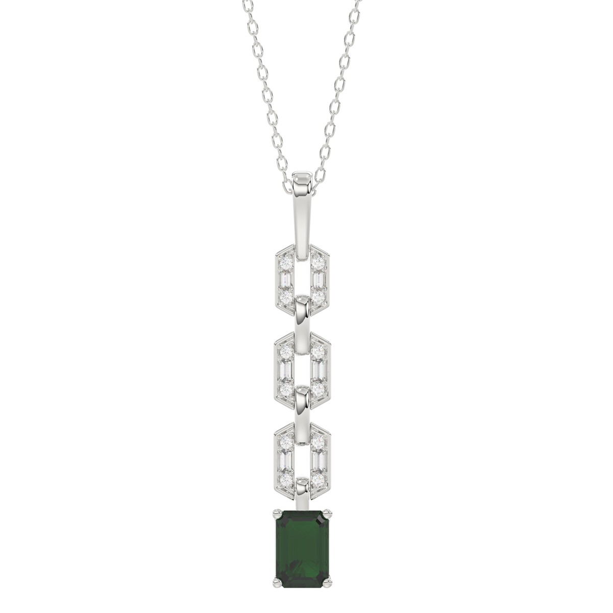 19175061_VA21126W-1201x1201.jpg 18K WHITE GOLD 2CT ROUND/BAGUETTE/EMERALD DIAMOND LADIES PENDANT(COLOR STONE GREEN EMERALD DIAMOND 1 7/8CT) - Image 1