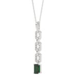 18K WHITE GOLD 2CT ROUND/BAGUETTE/EMERALD DIAMOND LADIES PENDANT(COLOR STONE GREEN EMERALD DIAMOND 1 7/8CT) - Image 2