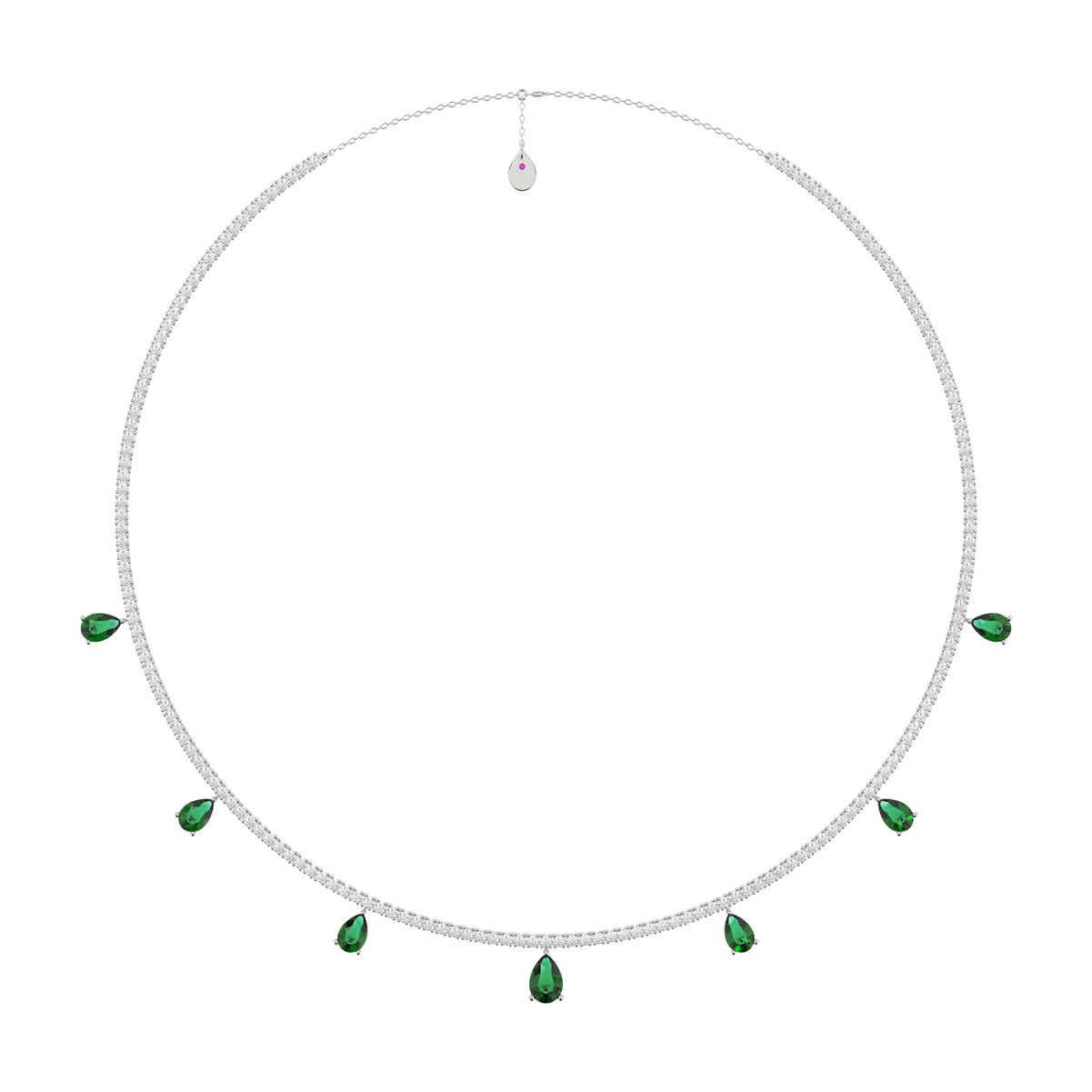 19175090_VA21144W-1201x1201.jpg 18K WHITE GOLD 6 1/3CT ROUND/PEAR DIAMOND LADIES NECKLACE(COLOR STONE PEAR GREEN EMERALD DIAMOND 3 3/8CT) - Image 1