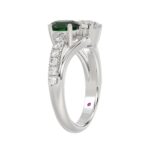 18K WHITE GOLD 7/8CT OVAL GREEN EMERALD / ROUND DIAMOND LADIES RING(COLOR STONE OVAL GREEN EMERALD DIAMOND 1/3CT) - Image 2