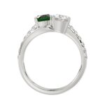 18K WHITE GOLD 7/8CT OVAL GREEN EMERALD / ROUND DIAMOND LADIES RING(COLOR STONE OVAL GREEN EMERALD DIAMOND 1/3CT) - Image 3