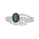 18K WHITE GOLD 7/8CT OVAL GREEN EMERALD / ROUND DIAMOND LADIES RING(COLOR STONE OVAL GREEN EMERALD DIAMOND 1/3CT) - Image 5