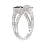 18K WHITE GOLD 7/8CT ROUND/PEAR/EMERALD DIAMOND LADIES RING(COLOR STONE GREEN EMERALD DIAMOND 1/3CT / PEAR DIAMOND 1/4CT) - Image 2