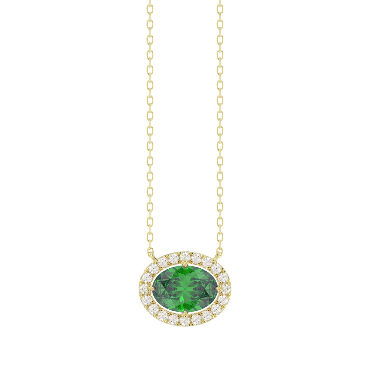19175121_VA23562Y-1201x1201.jpg 18K YELLOW GOLD 1 1/6CT ROUND/OVAL DIAMOND LADIES NECKLACE(COLOR STONE OVAL GREEN EMERALD DIAMOND 1CT) - Image 1